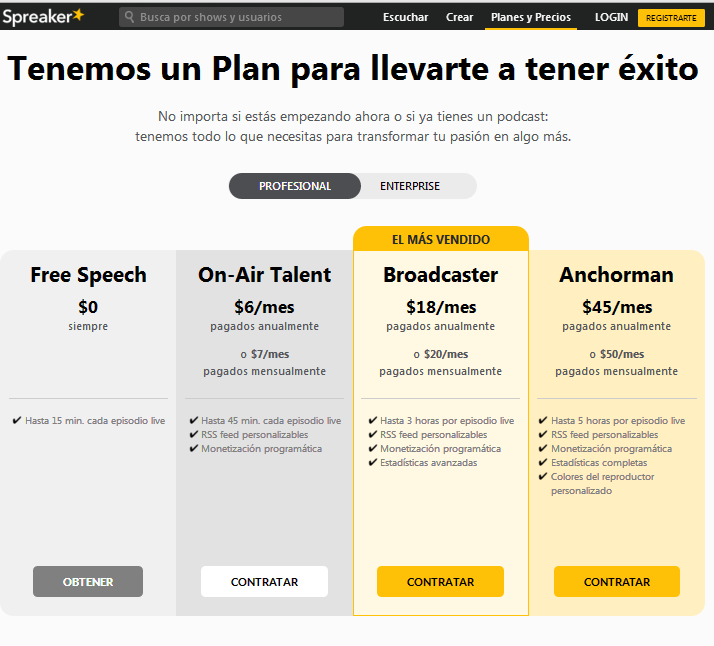 Planes de pago Spreaker