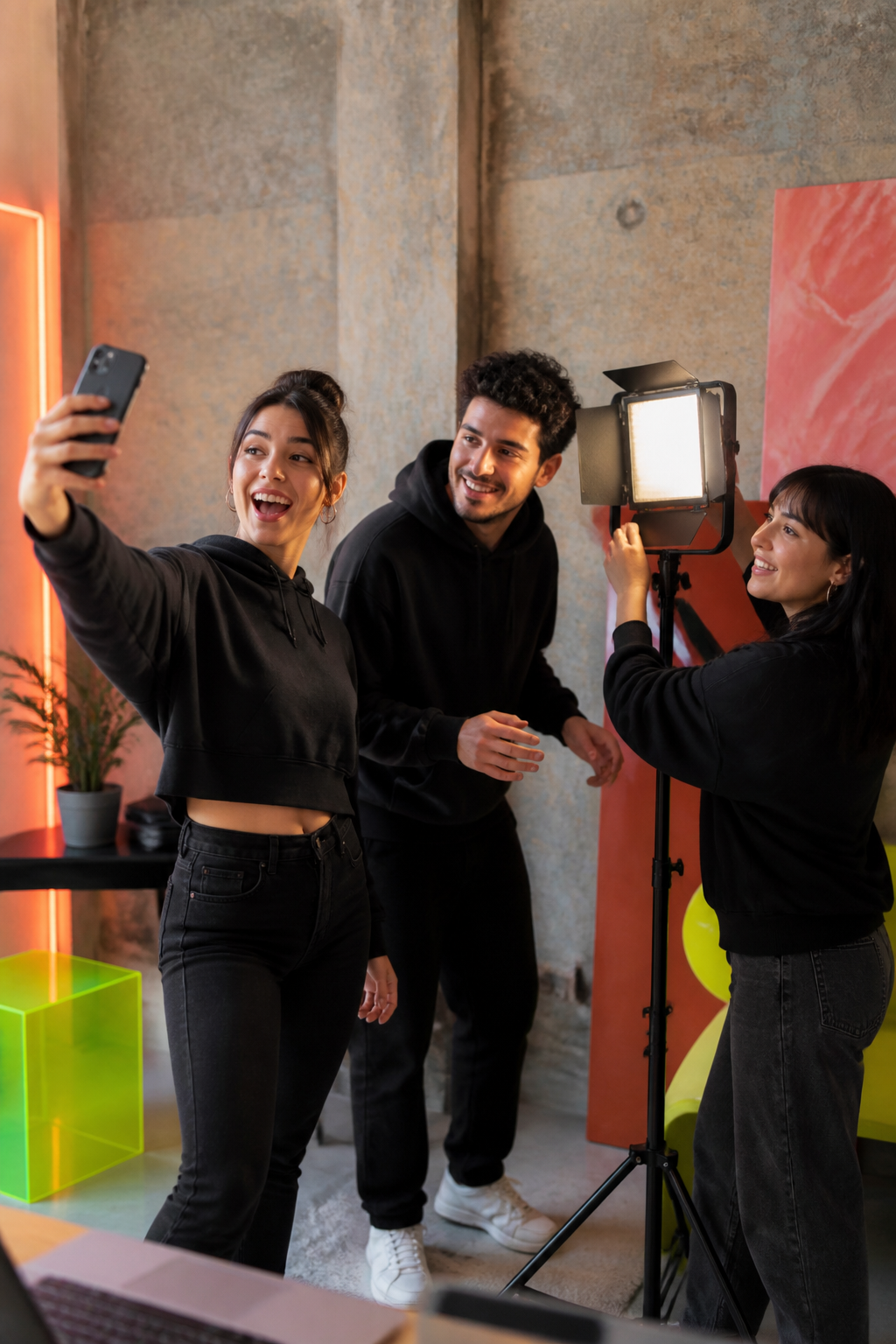 Creadores grabando contenido para redes sociales